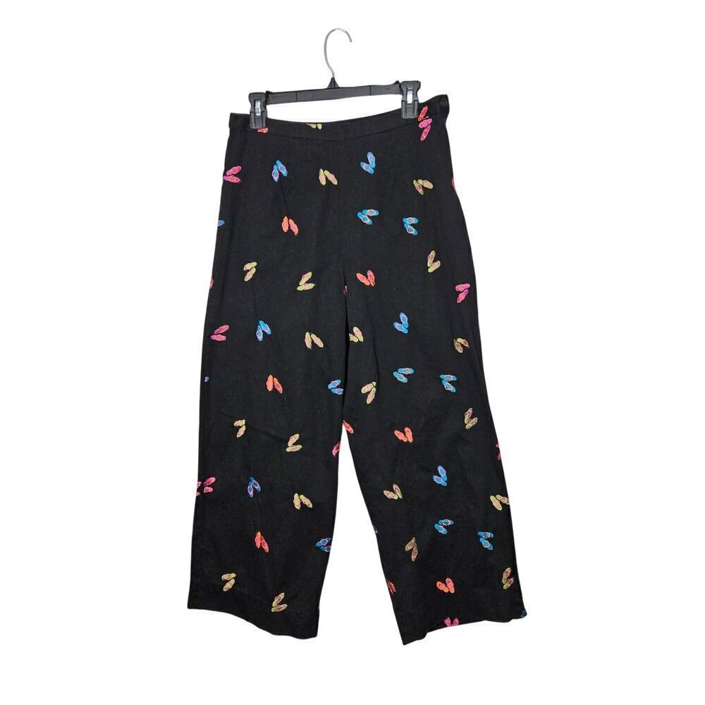 Coldwater Creek Womens Black Pants Embroidered Flip Flop Beach Size 12 - Picture 1 of 6